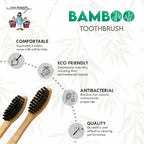 Bamboo Toothbrush with Soft Charcoal Bristles - 4 Piece