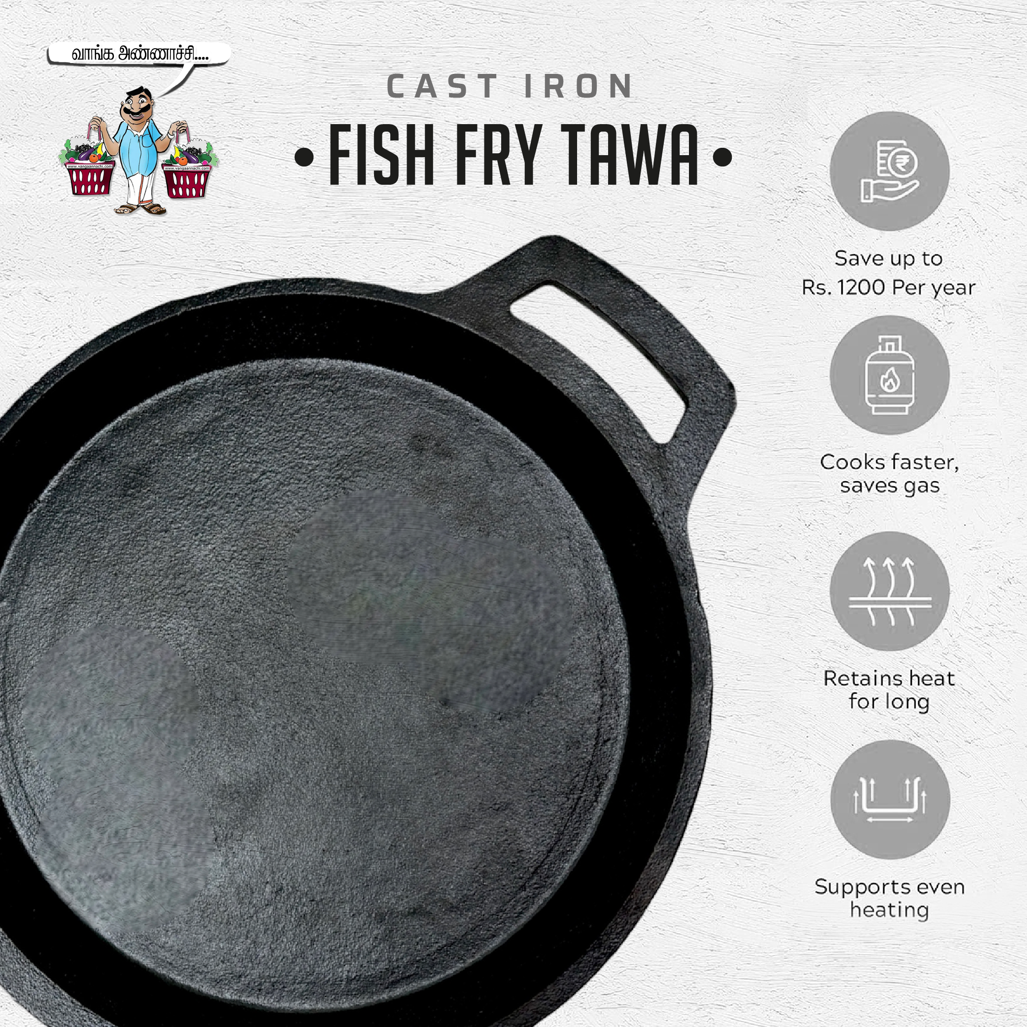 Best Cast Iron Products for Healthy Cooking - Premium Cast Iron Fish Fry Tawa