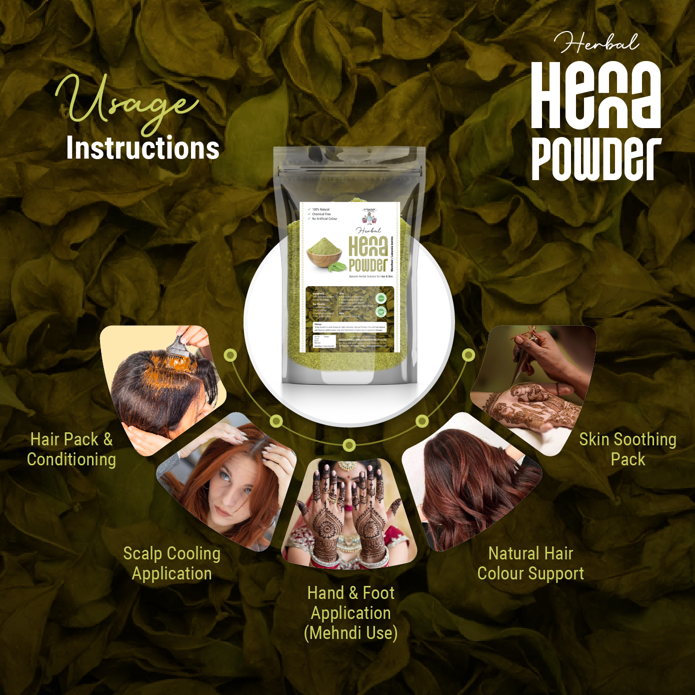 Herbal Henna Powder (Maruthani) – 100% Pure Henna Leaves Powder for Hair & Skin