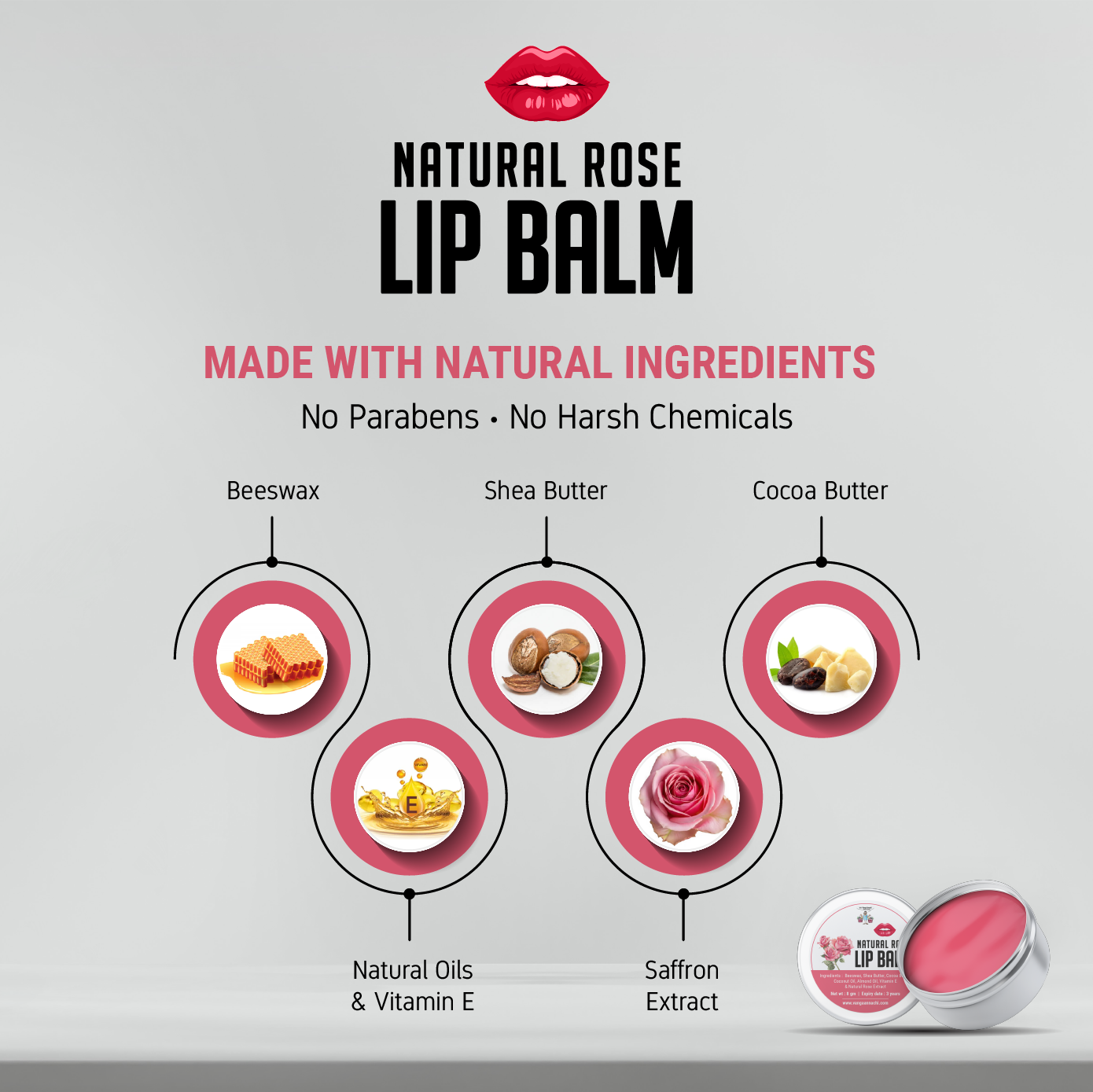 Natural Rose Lip Balm
