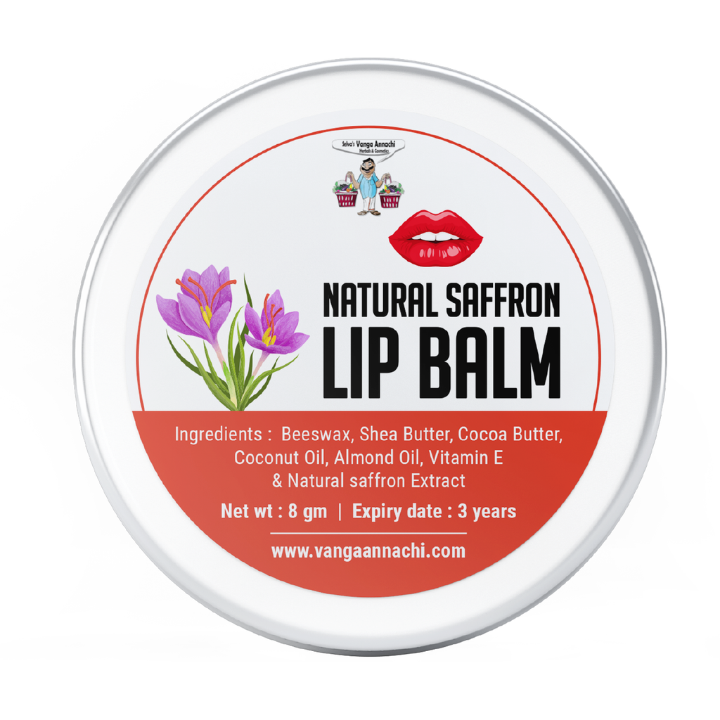 Natural Saffron Lip Balm - Pure Herbal Lip Care for Dry, Chapped & Dark Lips