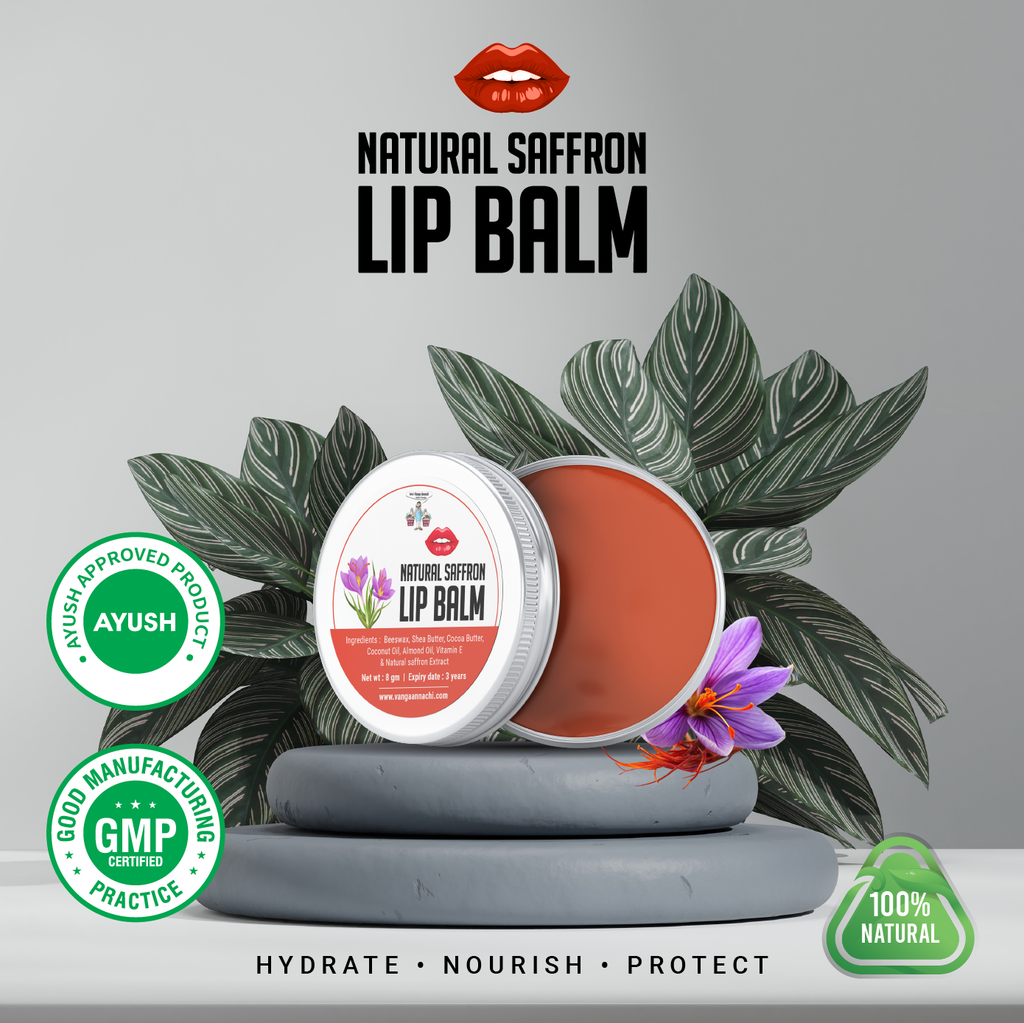 Natural Saffron Lip Balm - Pure Herbal Lip Care for Dry, Chapped & Dark Lips