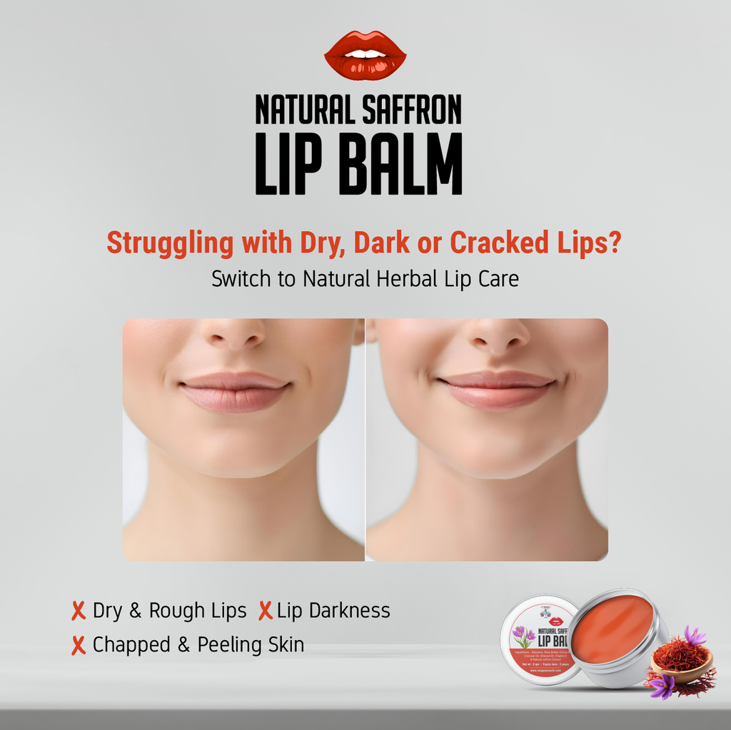 Natural Saffron Lip Balm - Pure Herbal Lip Care for Dry, Chapped & Dark Lips