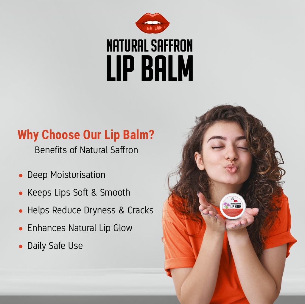 Natural Saffron Lip Balm - Pure Herbal Lip Care for Dry, Chapped & Dark Lips