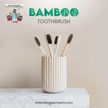 Bamboo Toothbrush with Soft Charcoal Bristles - 4 Piece