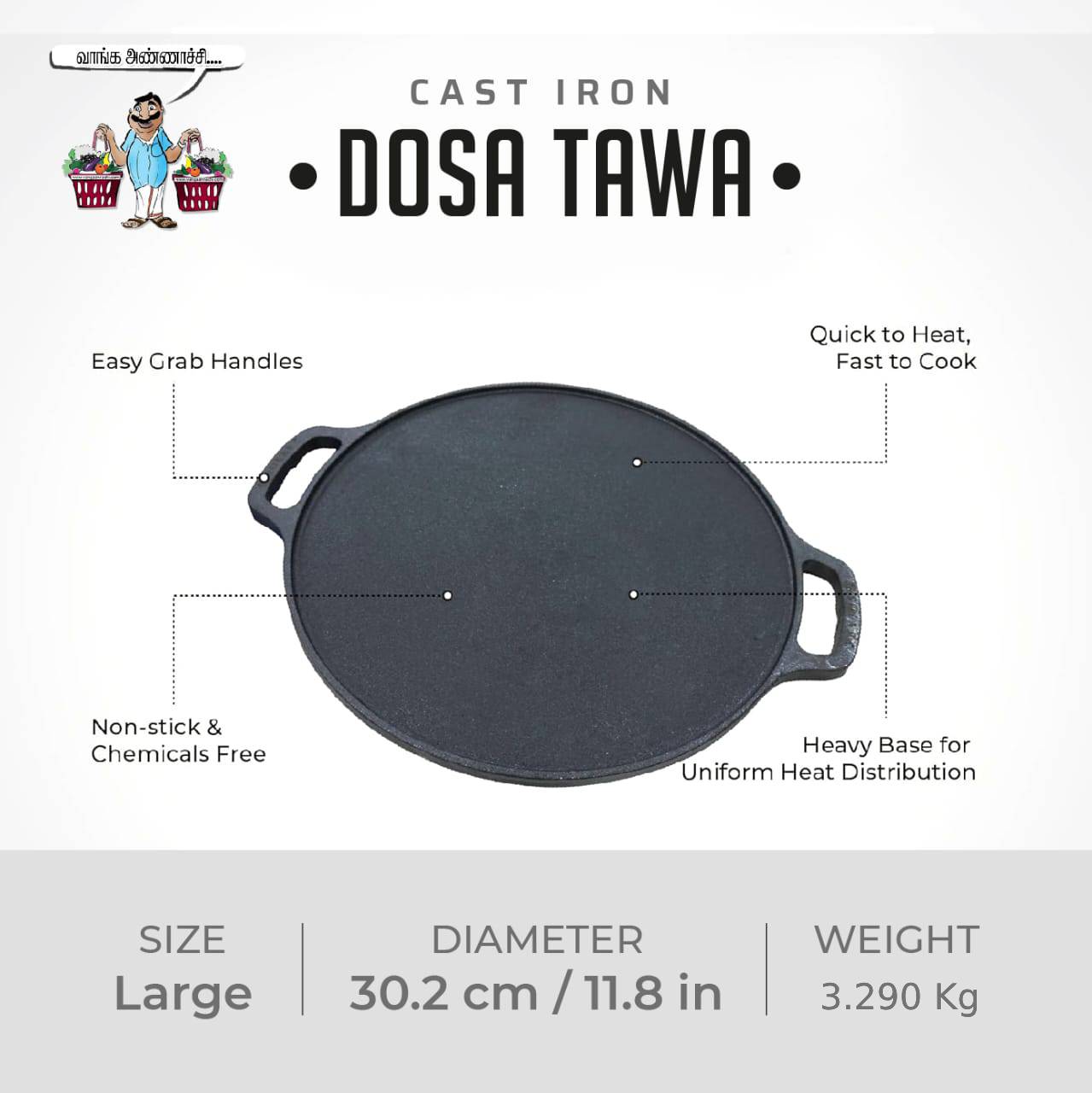 Nonstick & Toxin-Free Cast Iron Products - Roti/Dosa Tawa