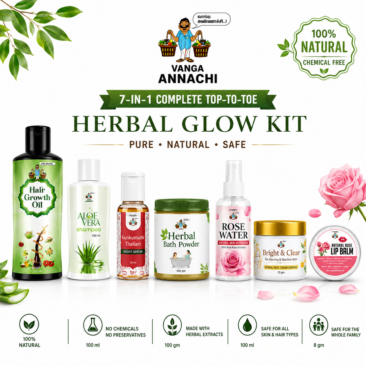 Vanga Annachi 7-in-1 Complete Top-to-Toe Herbal Glow Kit