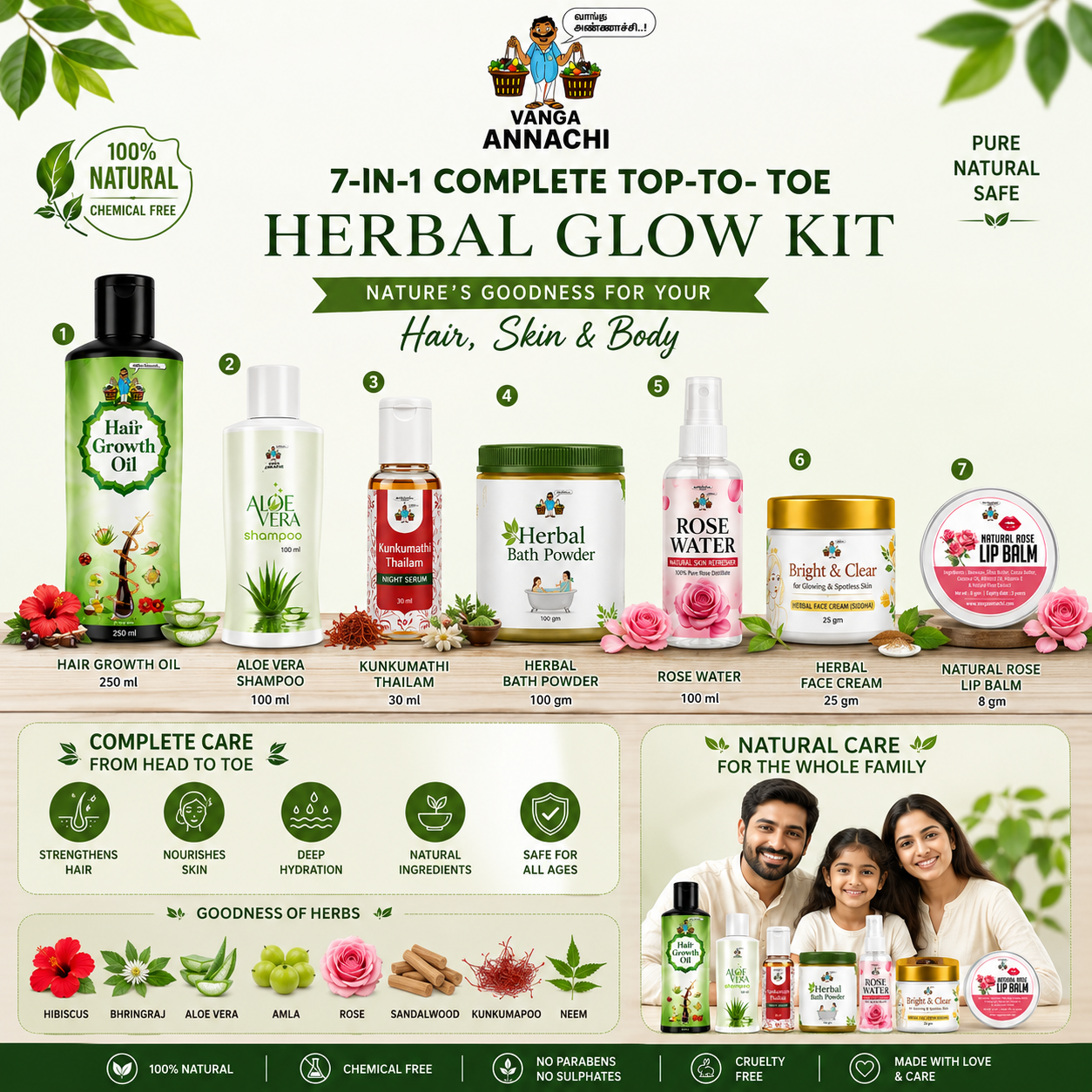 Vanga Annachi 7-in-1 Complete Top-to-Toe Herbal Glow Kit