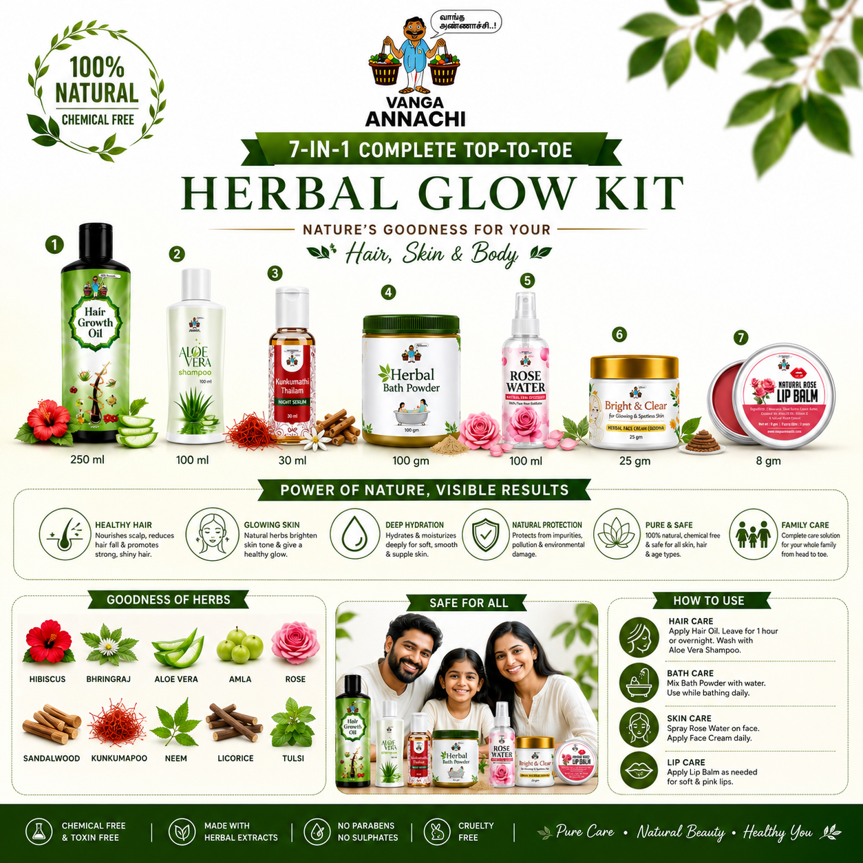 Vanga Annachi 7-in-1 Complete Top-to-Toe Herbal Glow Kit