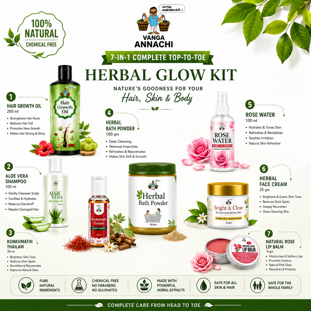 Vanga Annachi 7-in-1 Complete Top-to-Toe Herbal Glow Kit