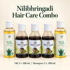 Nilibhringadi Hair Care Combo — 3 × 100 ml oil and 2 × 100 ml Aloe Vera Shampoo