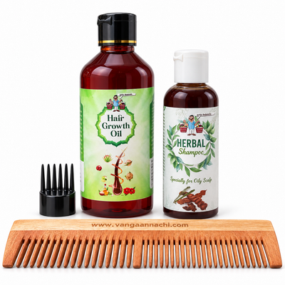 Hair Growth Oil + Herbal Shampoo Combo with Neem Comb (250 ml + 100 ml)